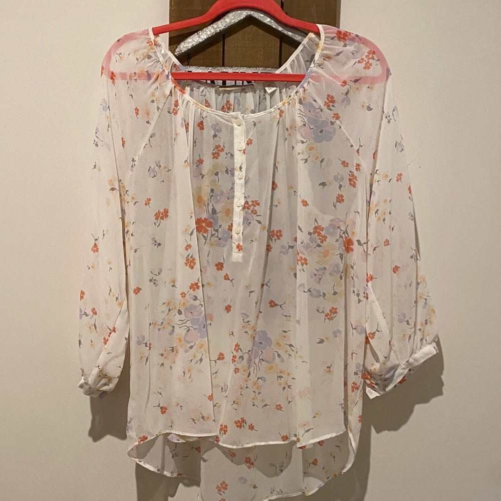 LC Lauren Conrad Floral Sheer Blouse - Cream and Lavender